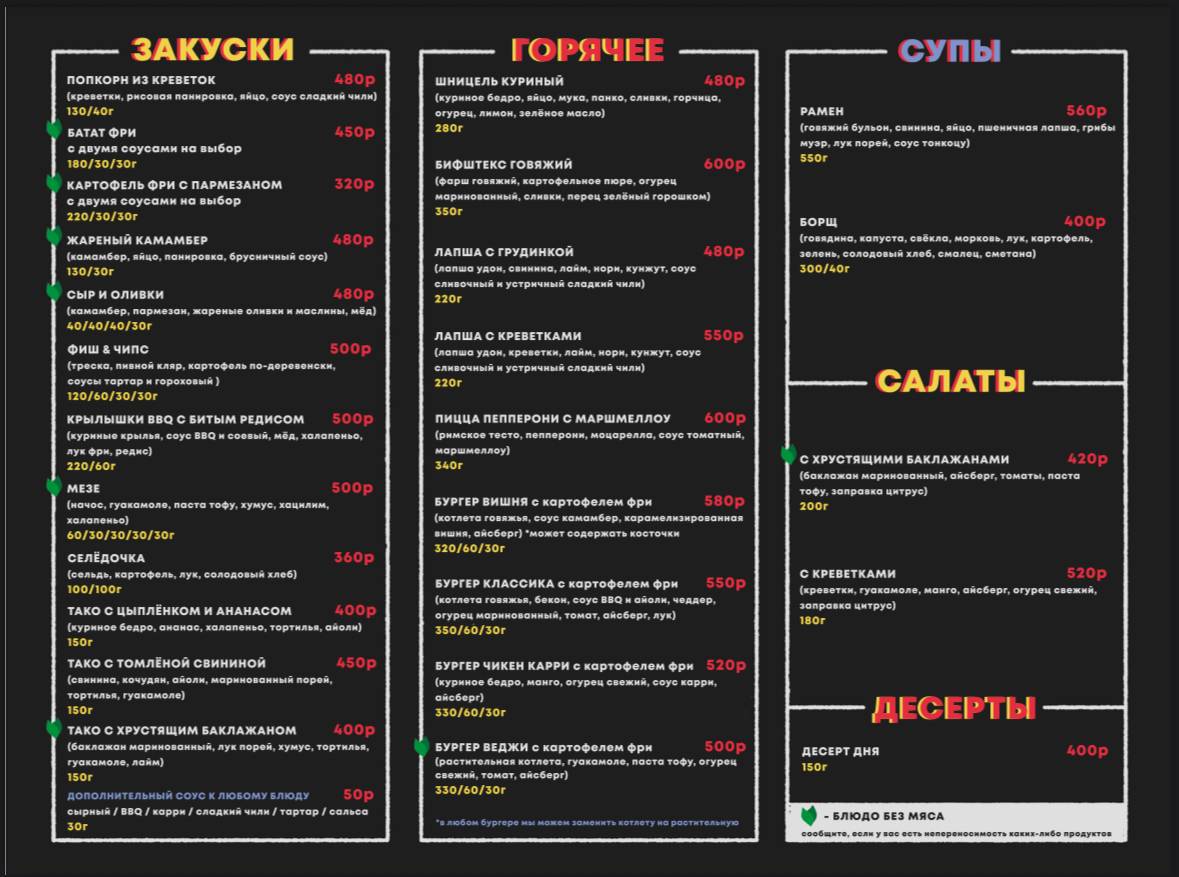 Папин гараж меню
