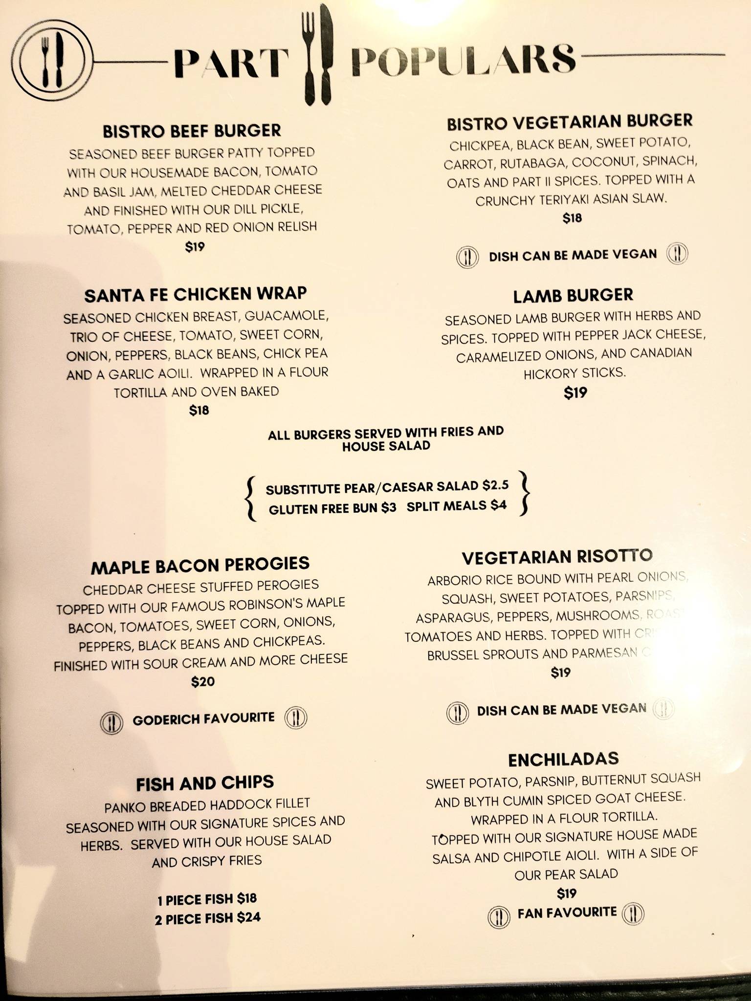 Part II Bistro меню