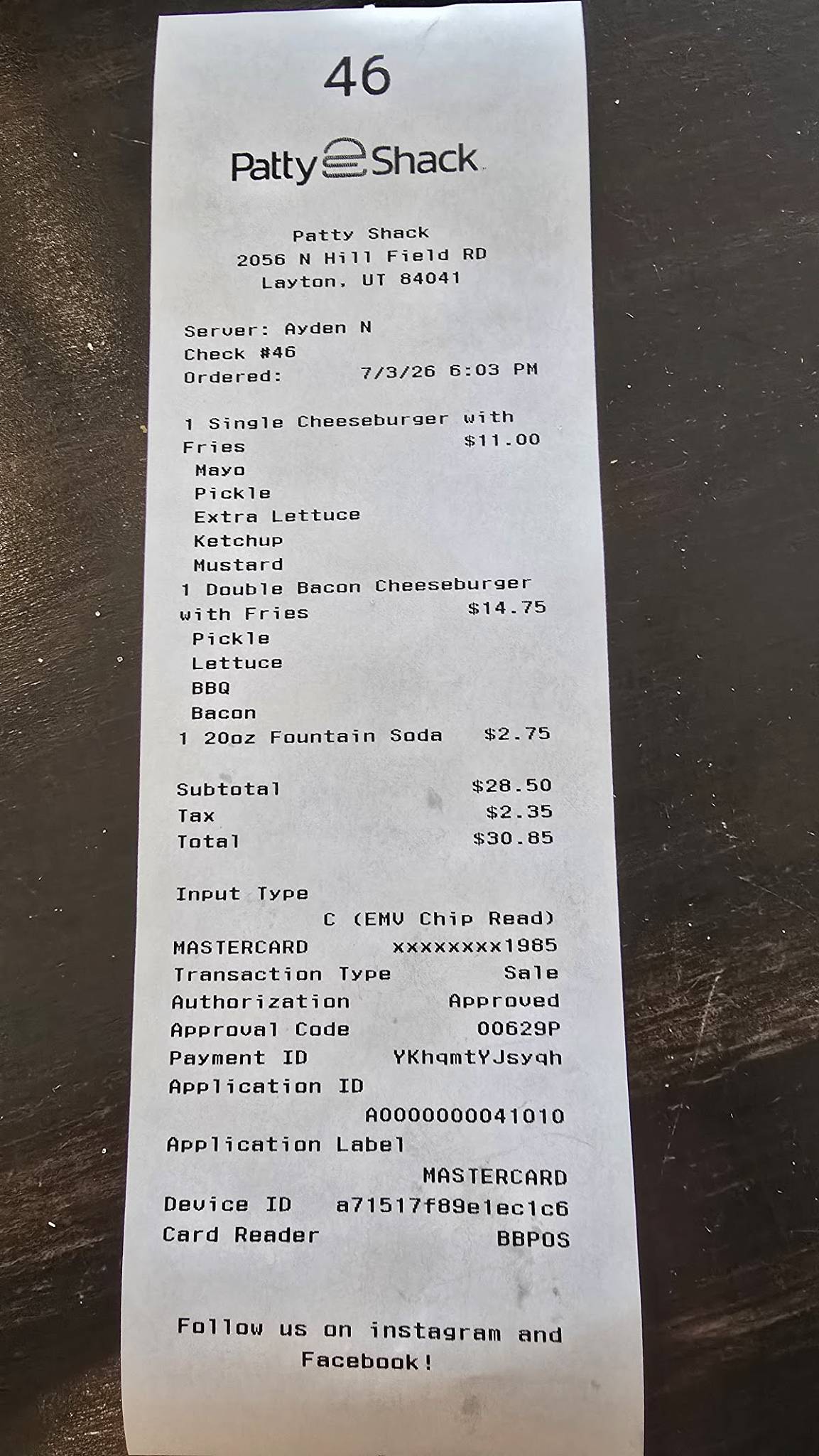Patty Shack меню