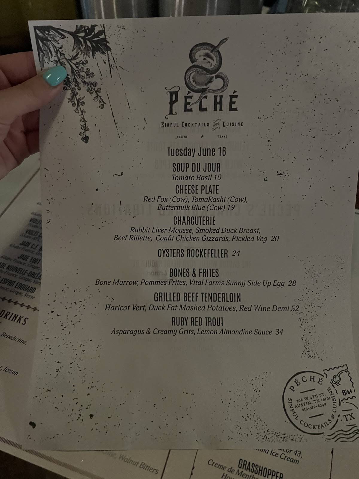 Péché меню