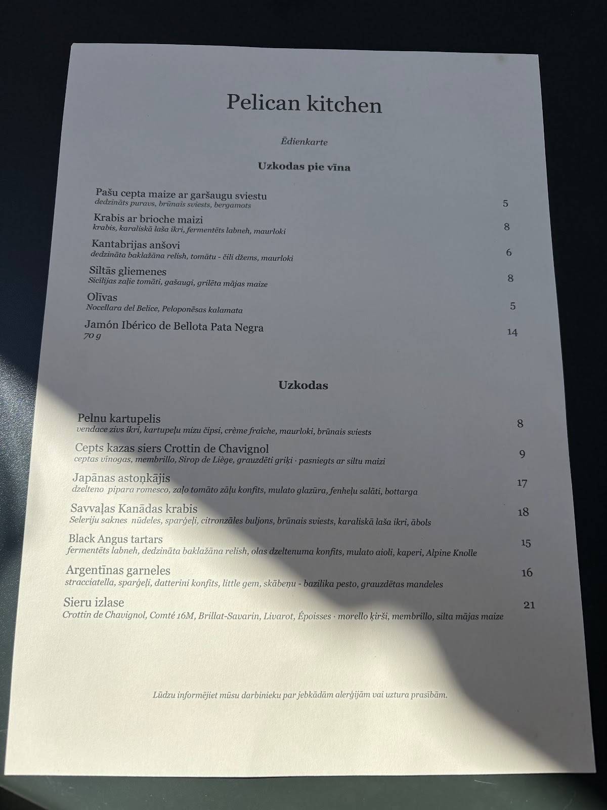 Pelican kitchen меню