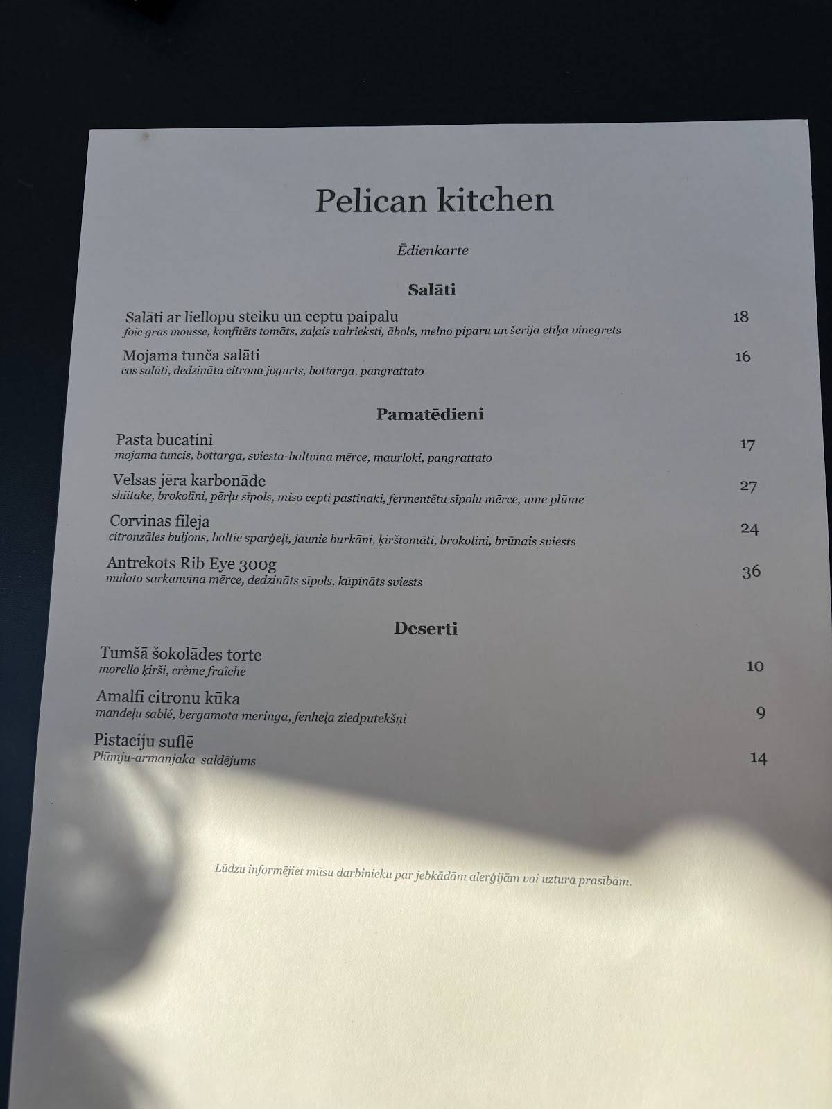 Pelican kitchen меню