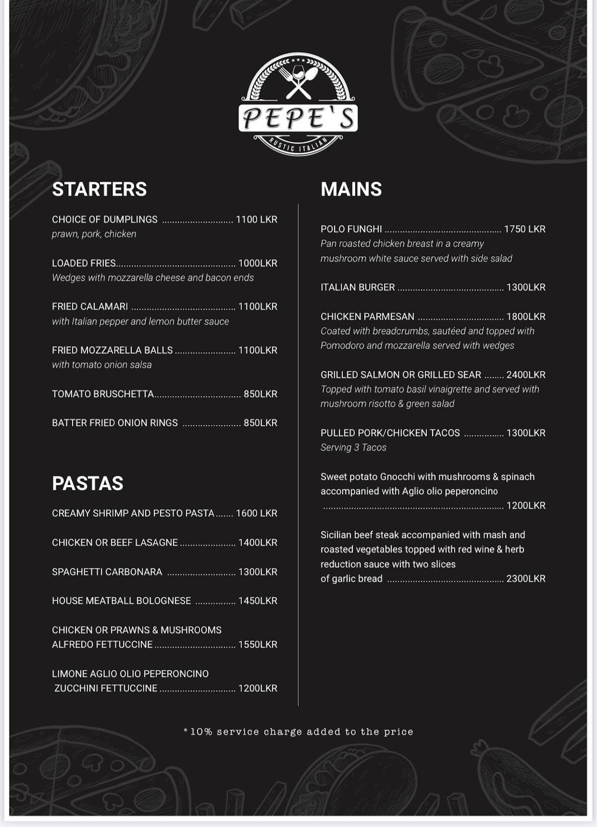 Pepe's Rustic Italian меню