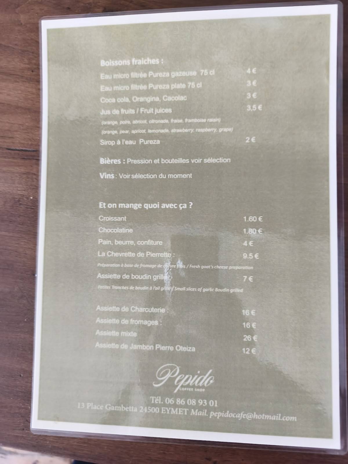 Pépido - Coffee Shop & Bar à Vin меню