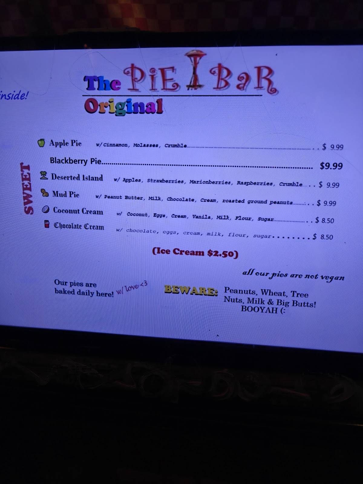 Pie Bar меню