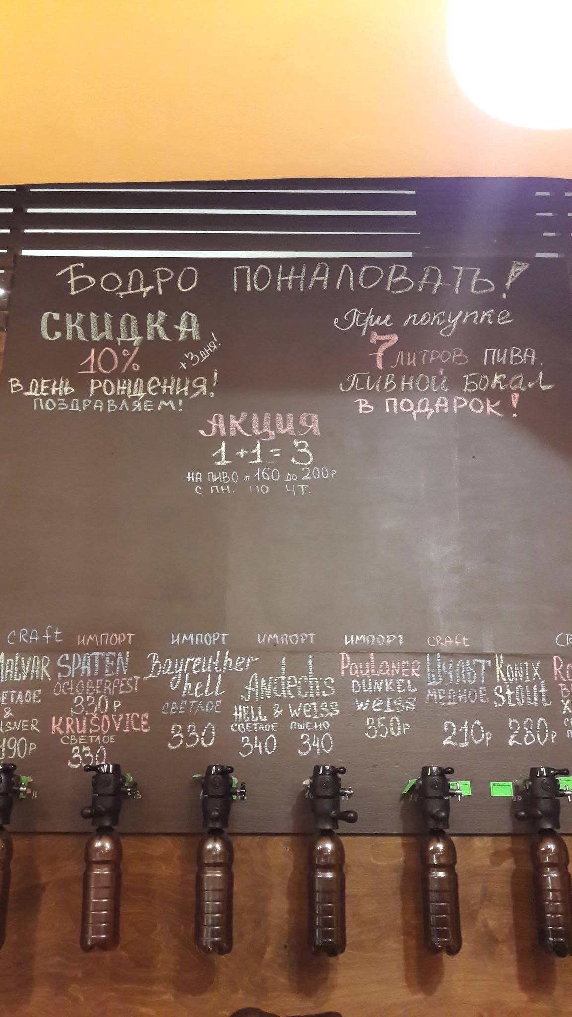 Пиво Воды Первомай меню