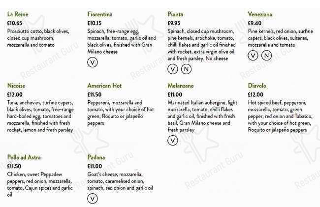 PizzaExpress меню