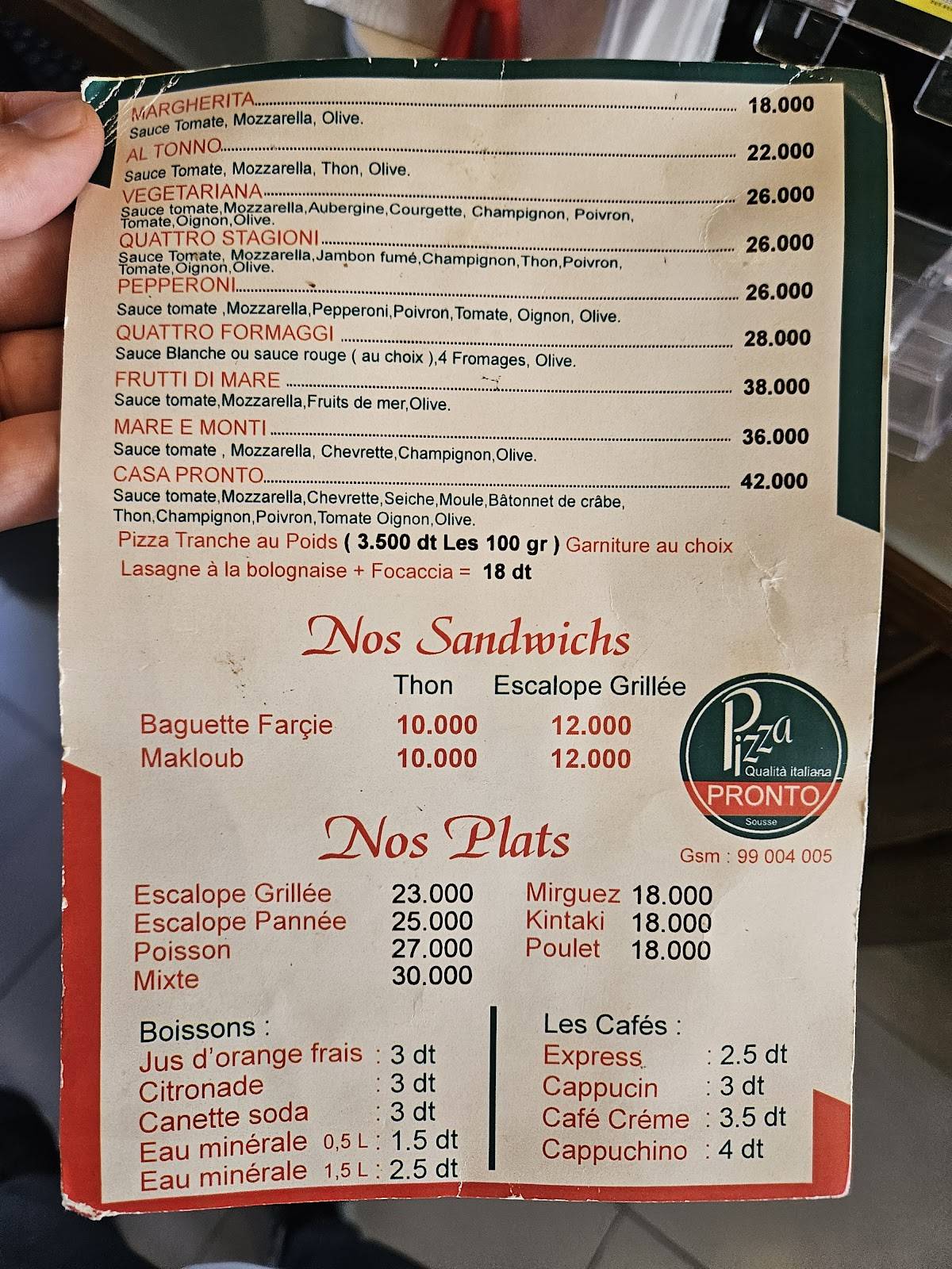 Pizza Pronto меню