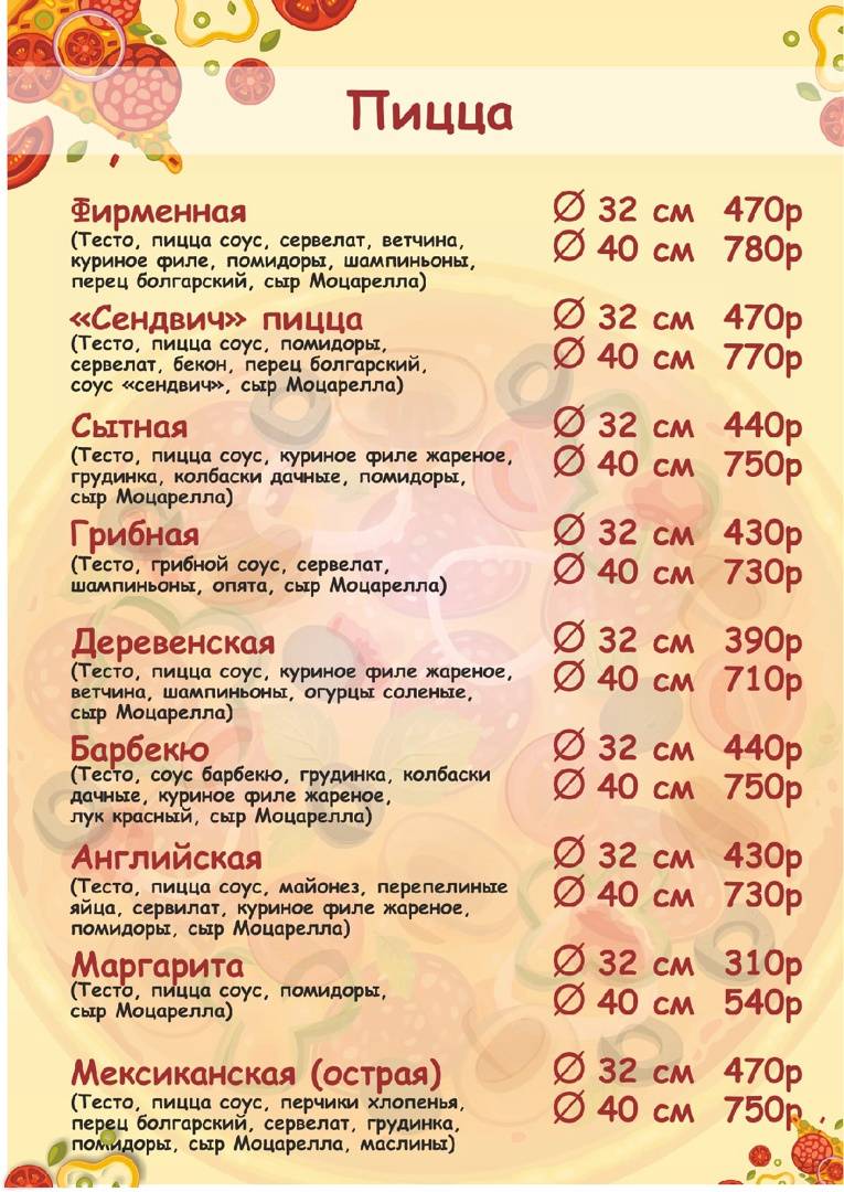 ПиццеМания меню