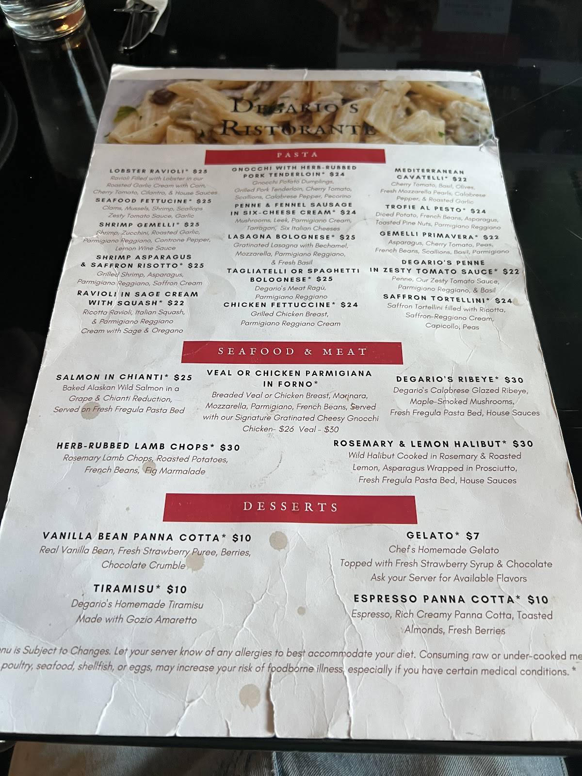 Degarios Italian Ristorante меню