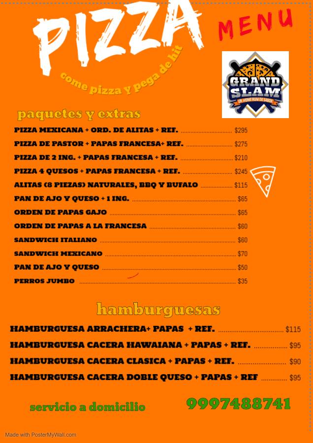 Pizzería Grand Slam меню