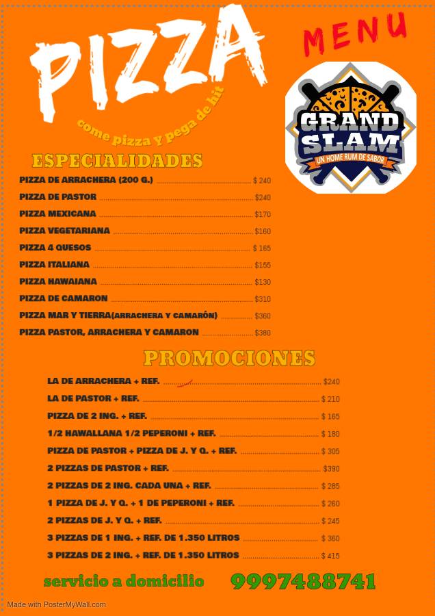 Pizzería Grand Slam меню