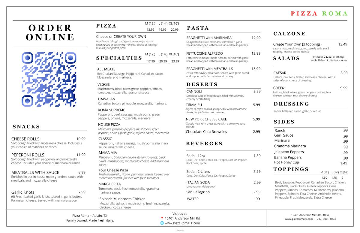 Pizza Roma меню