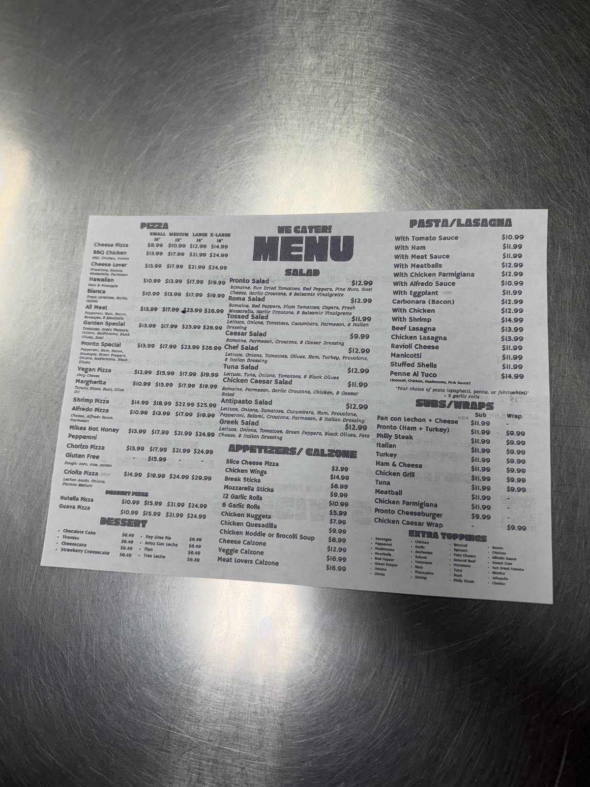 Pronto Pizza Express меню