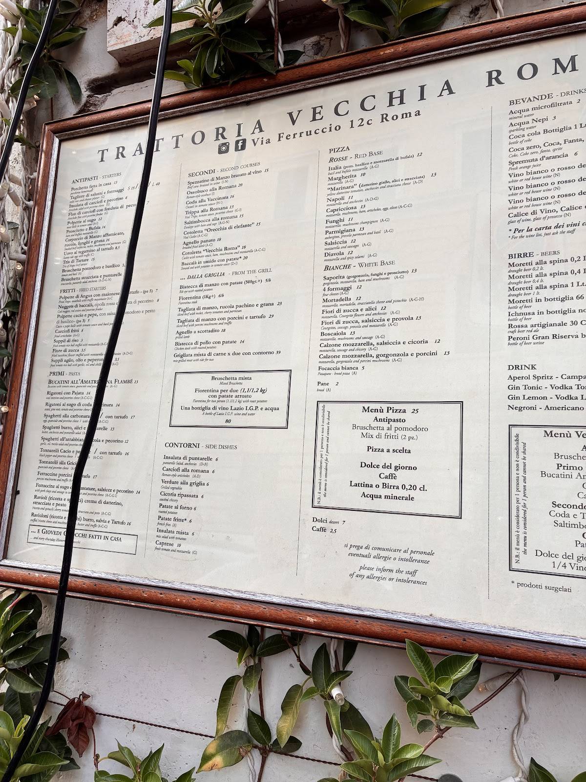 Trattoria Vecchia Roma меню