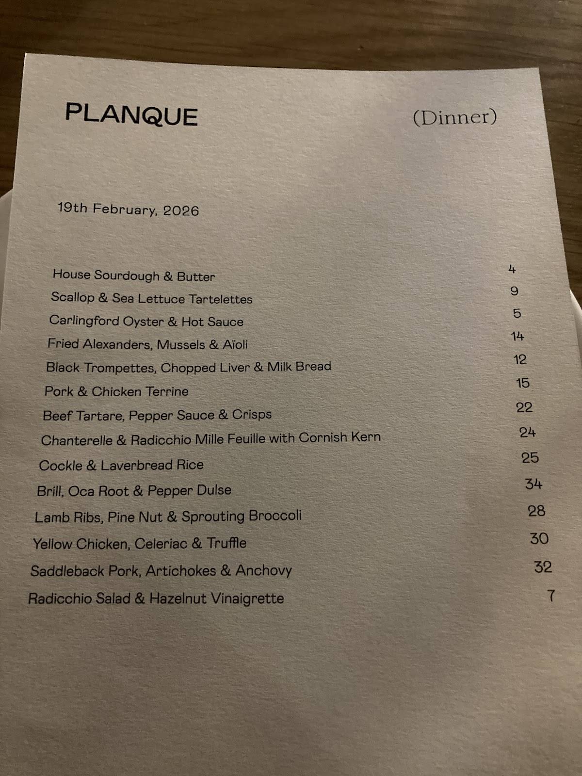 Planque меню