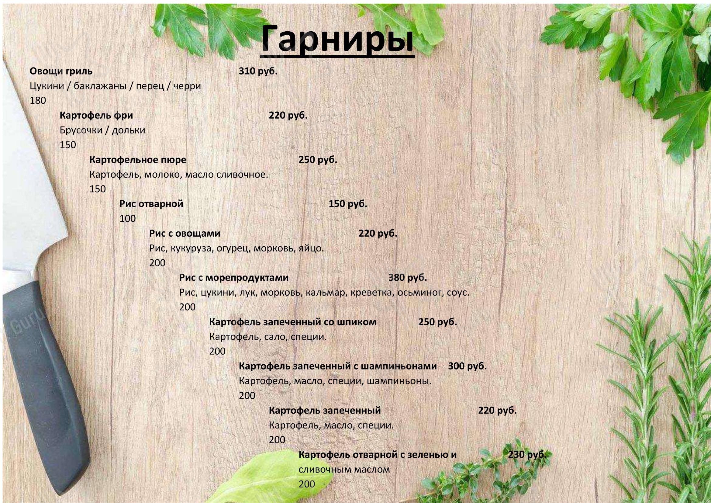 Меню кафе Plaza Cafe