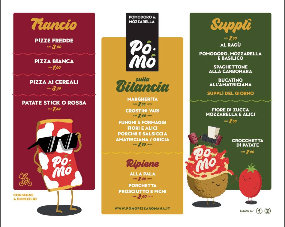 Pòmò - Pizza al taglio e Suppli Roma Centro меню