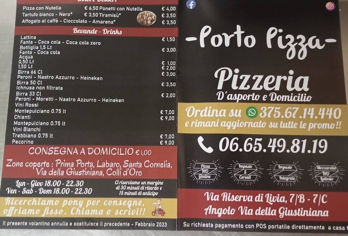 Porto Pizza Flaminia меню