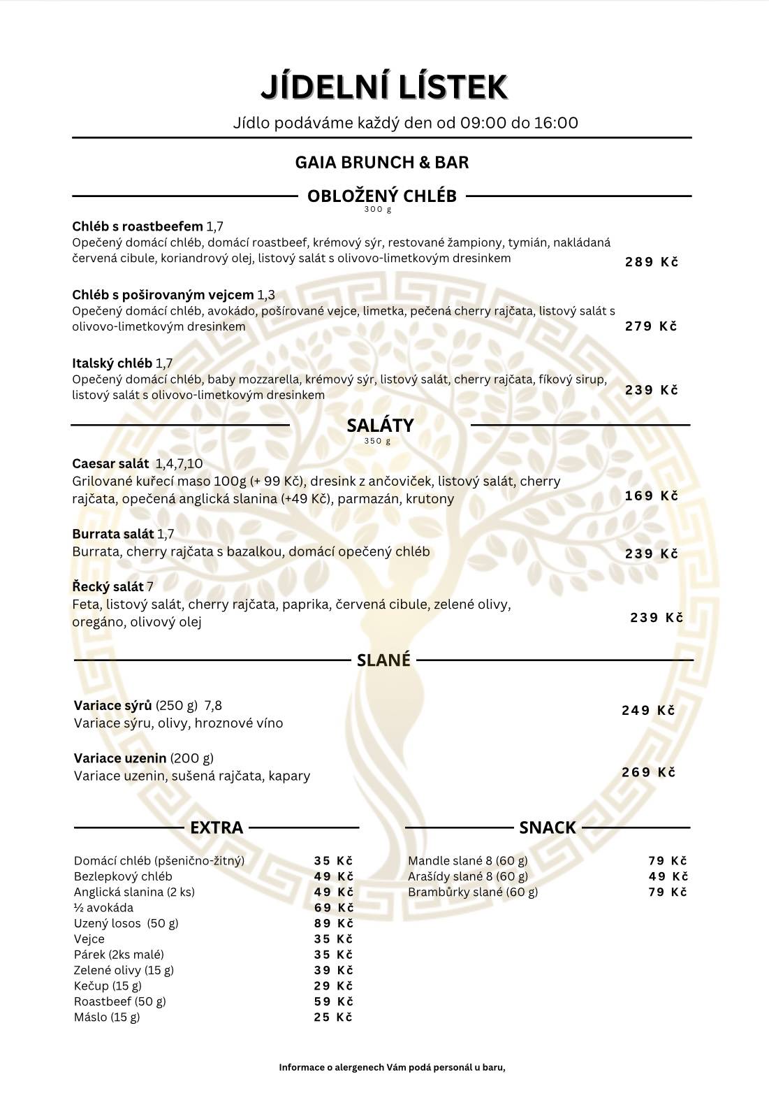 GAIA Brunch & Bar меню
