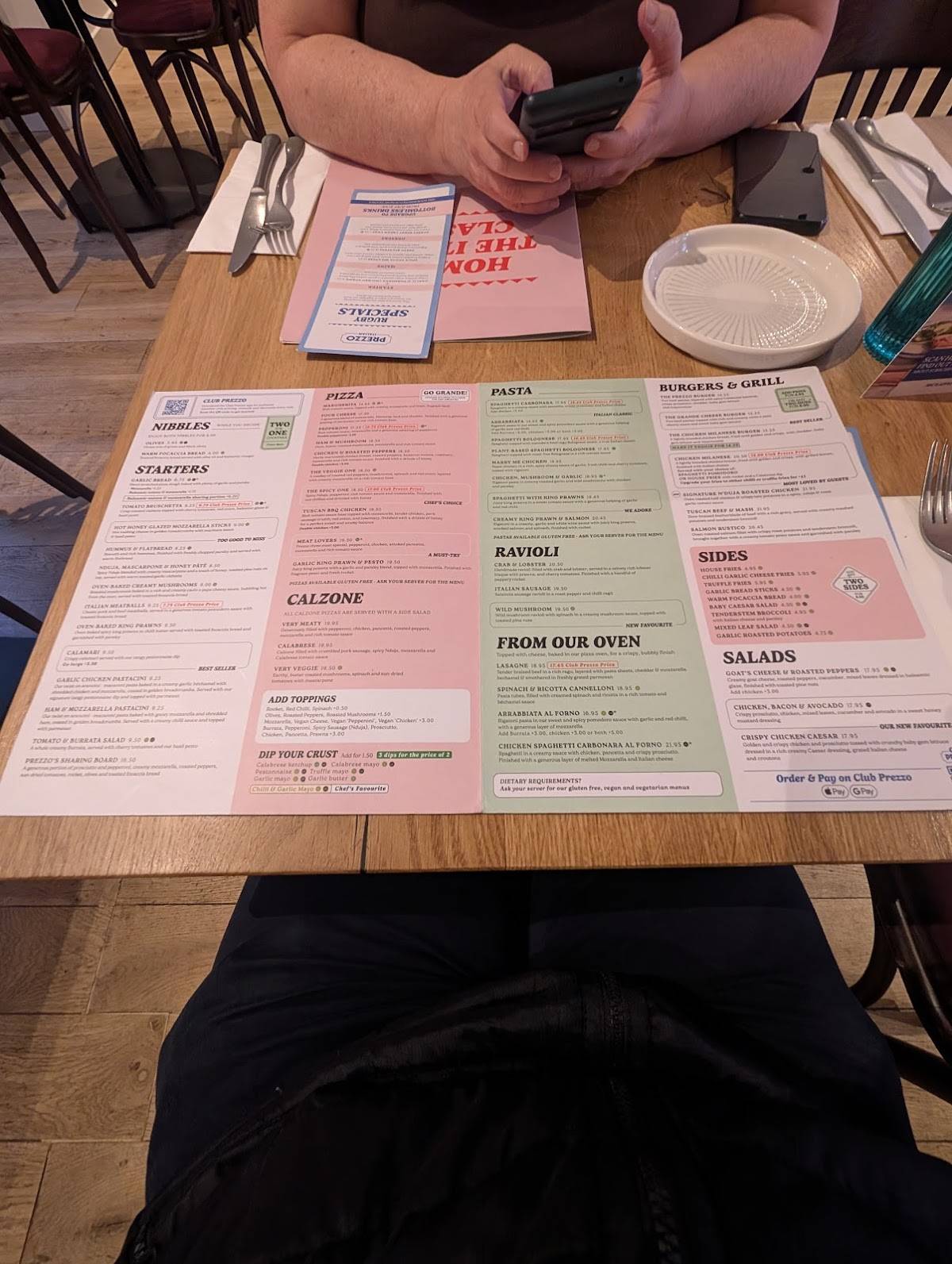 Prezzo Italian меню