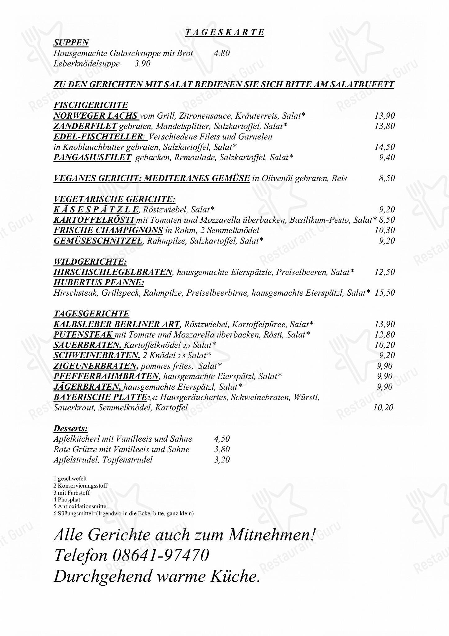 Меню ресторана Prinzregent