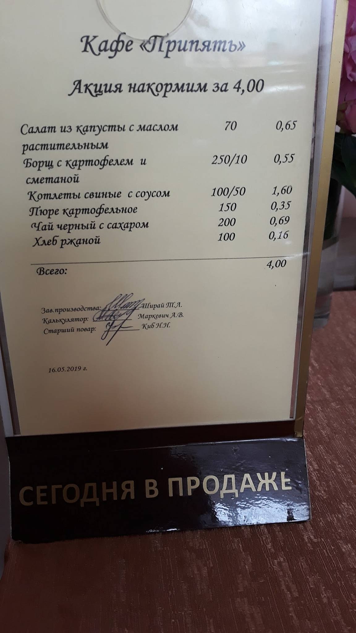 Припять меню