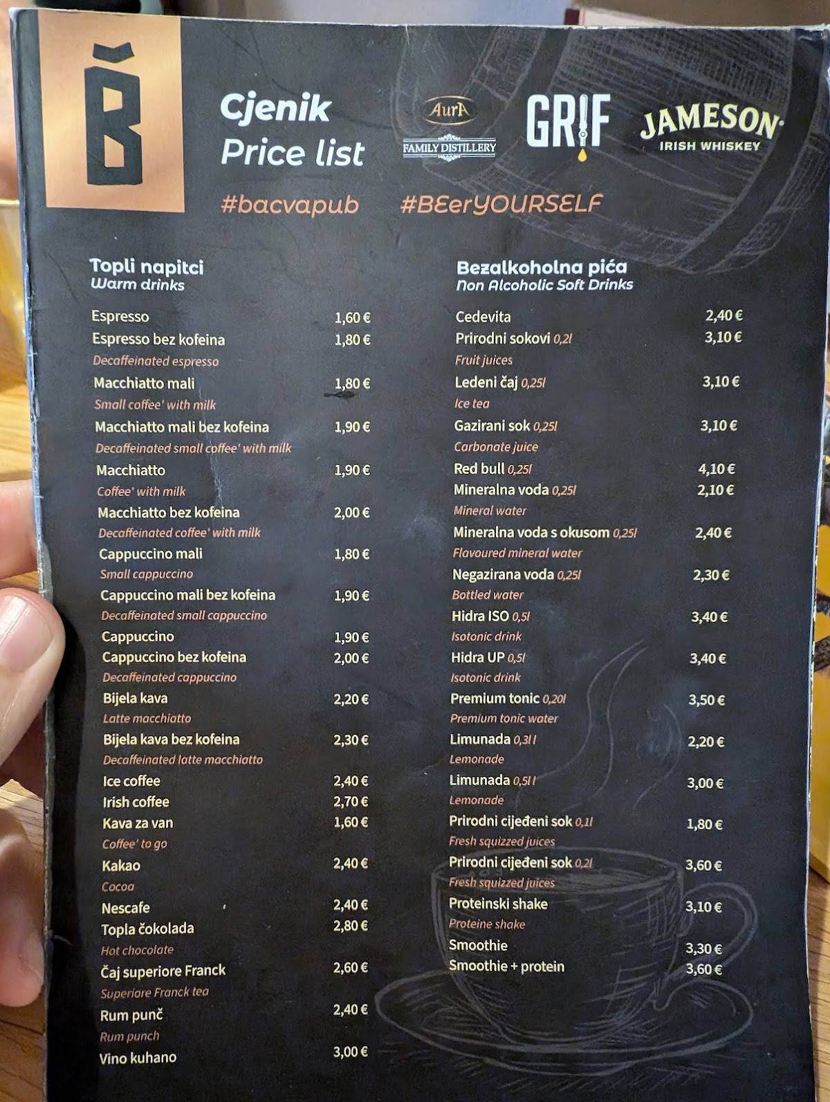 Pub "Bačva" меню