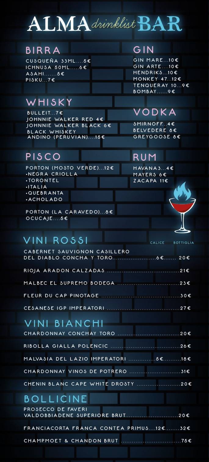 Alma Bar Roma меню