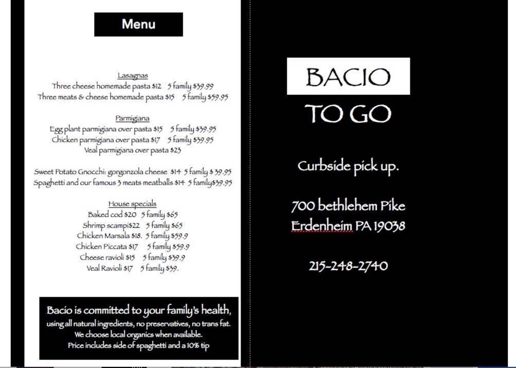 Bacio Italian Cucina меню