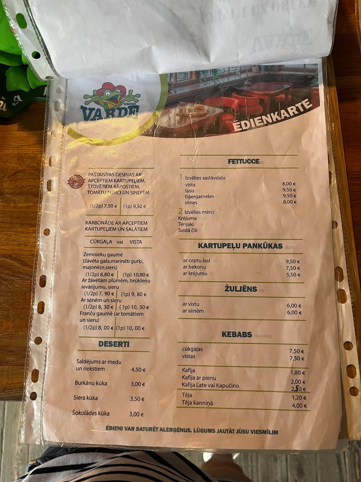 Vārde меню