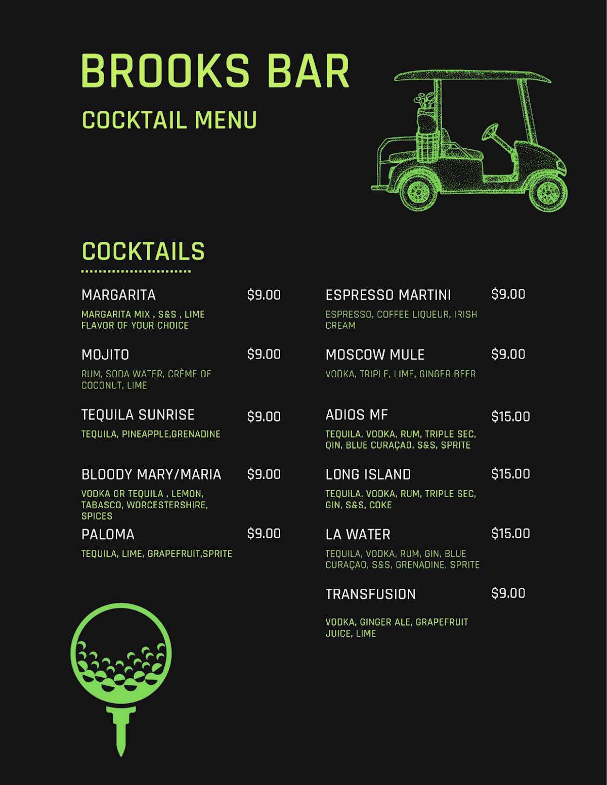 Brooks Bar меню