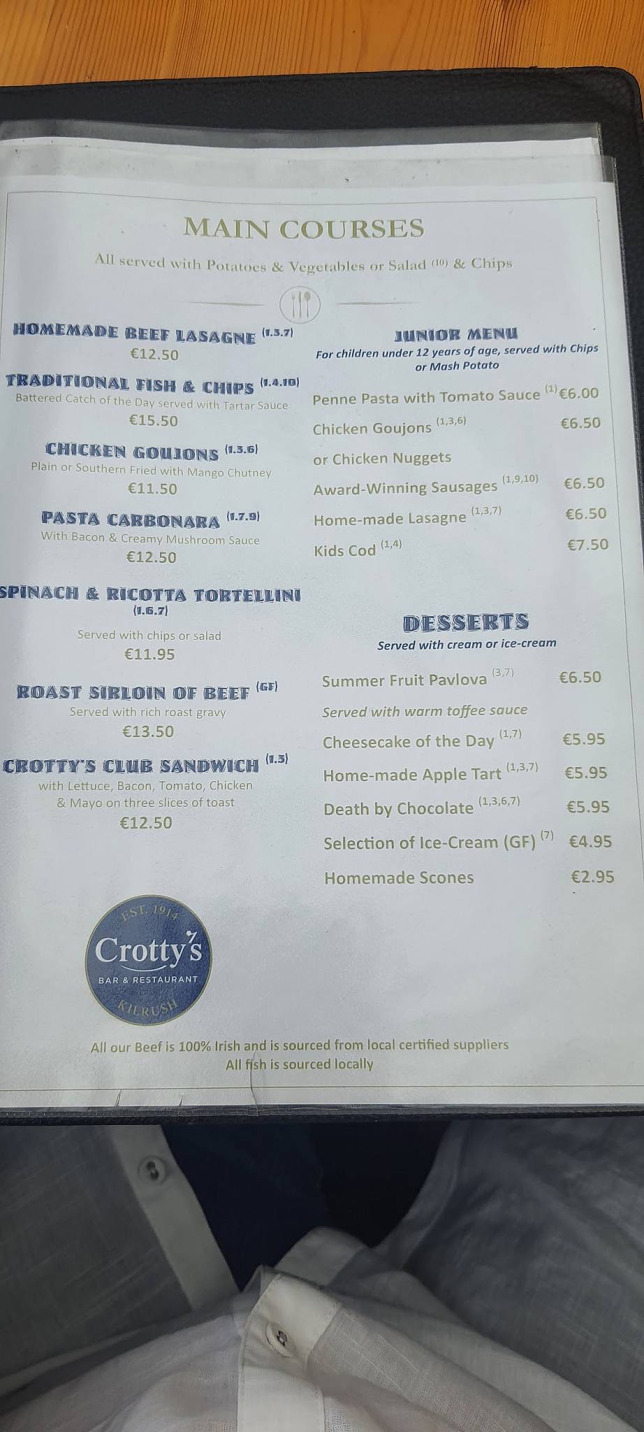 Crotty's Pub меню