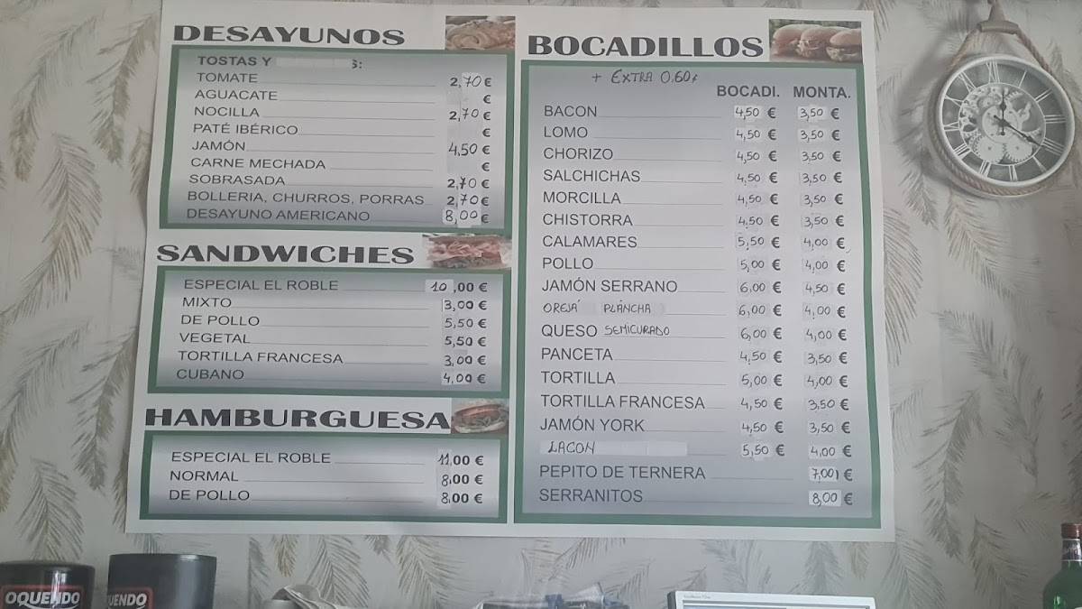 EL ROBLE меню