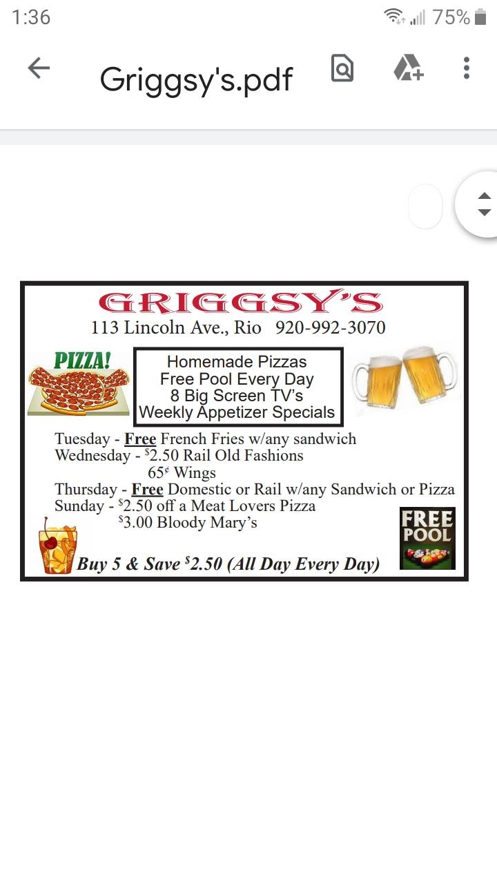 GRIGGSY'S меню