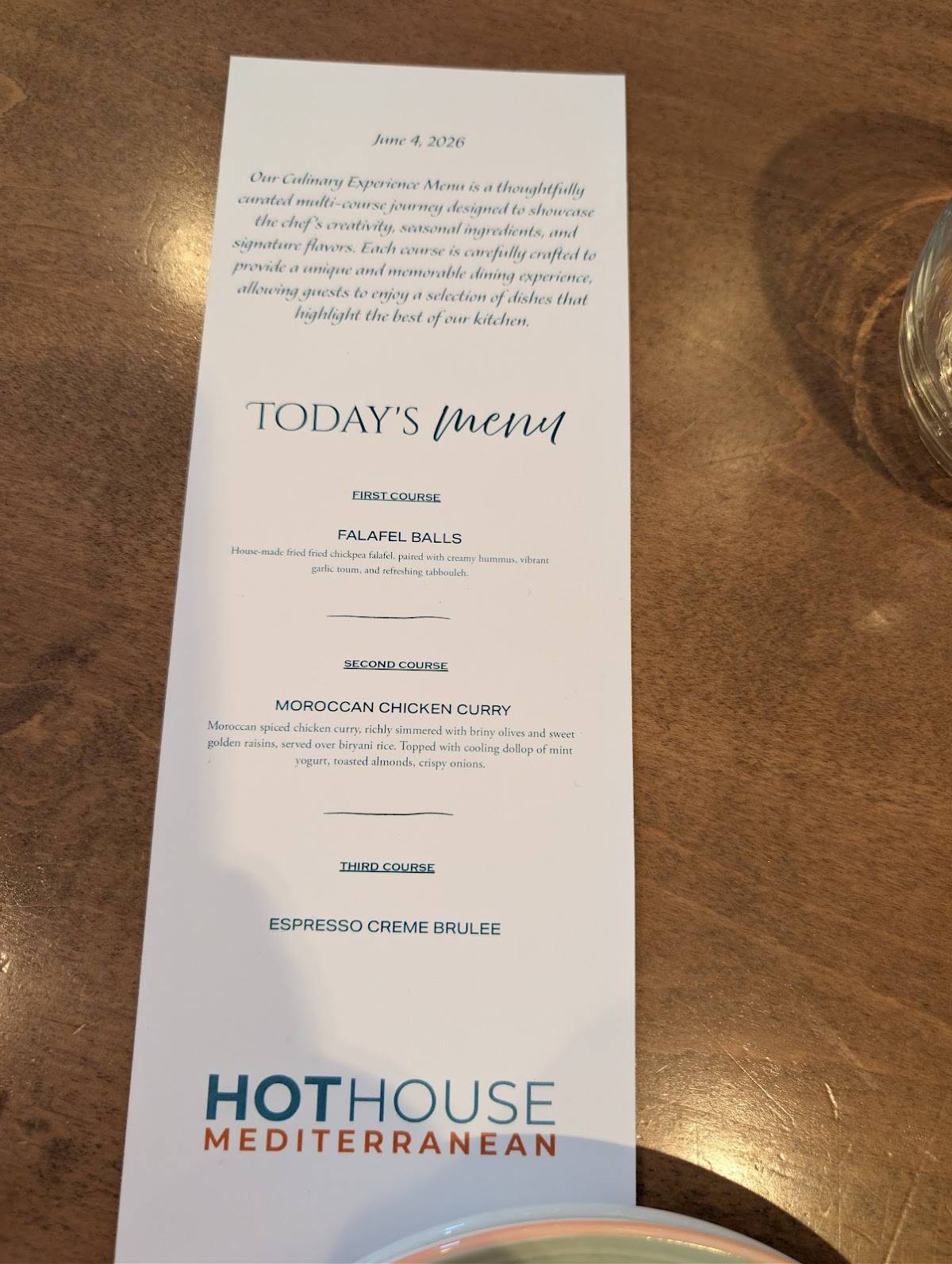HOTHOUSE меню