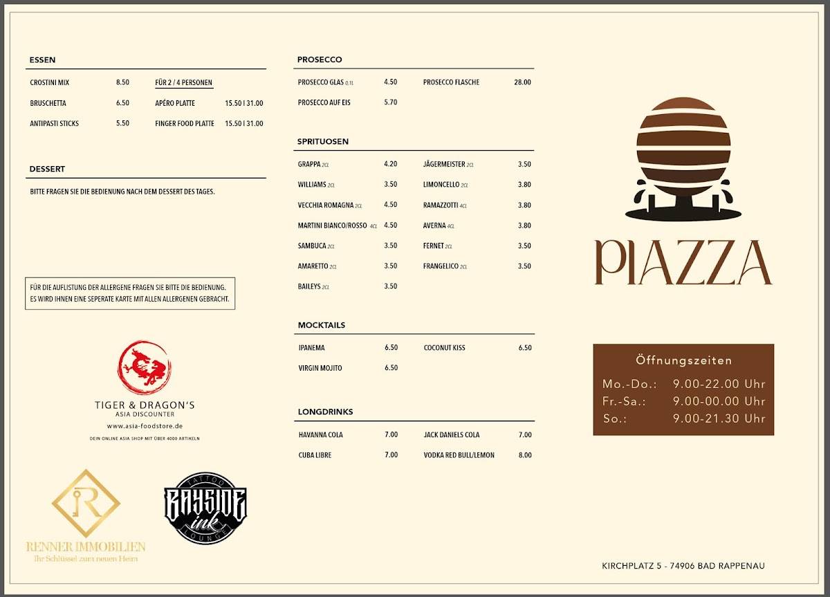 Piazza Rappenau меню