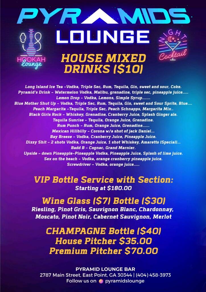 Pyramids Lounge Bar меню