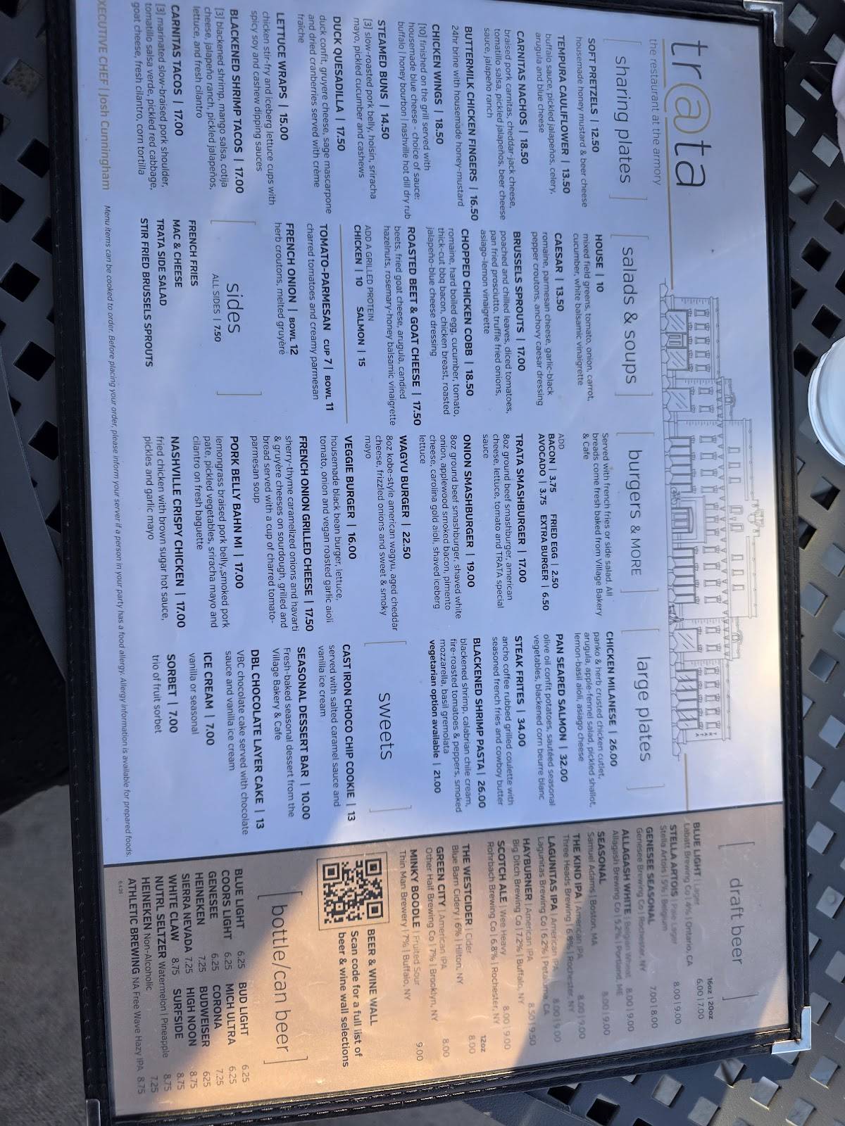 TRATA: The Restaurant At The Armory меню