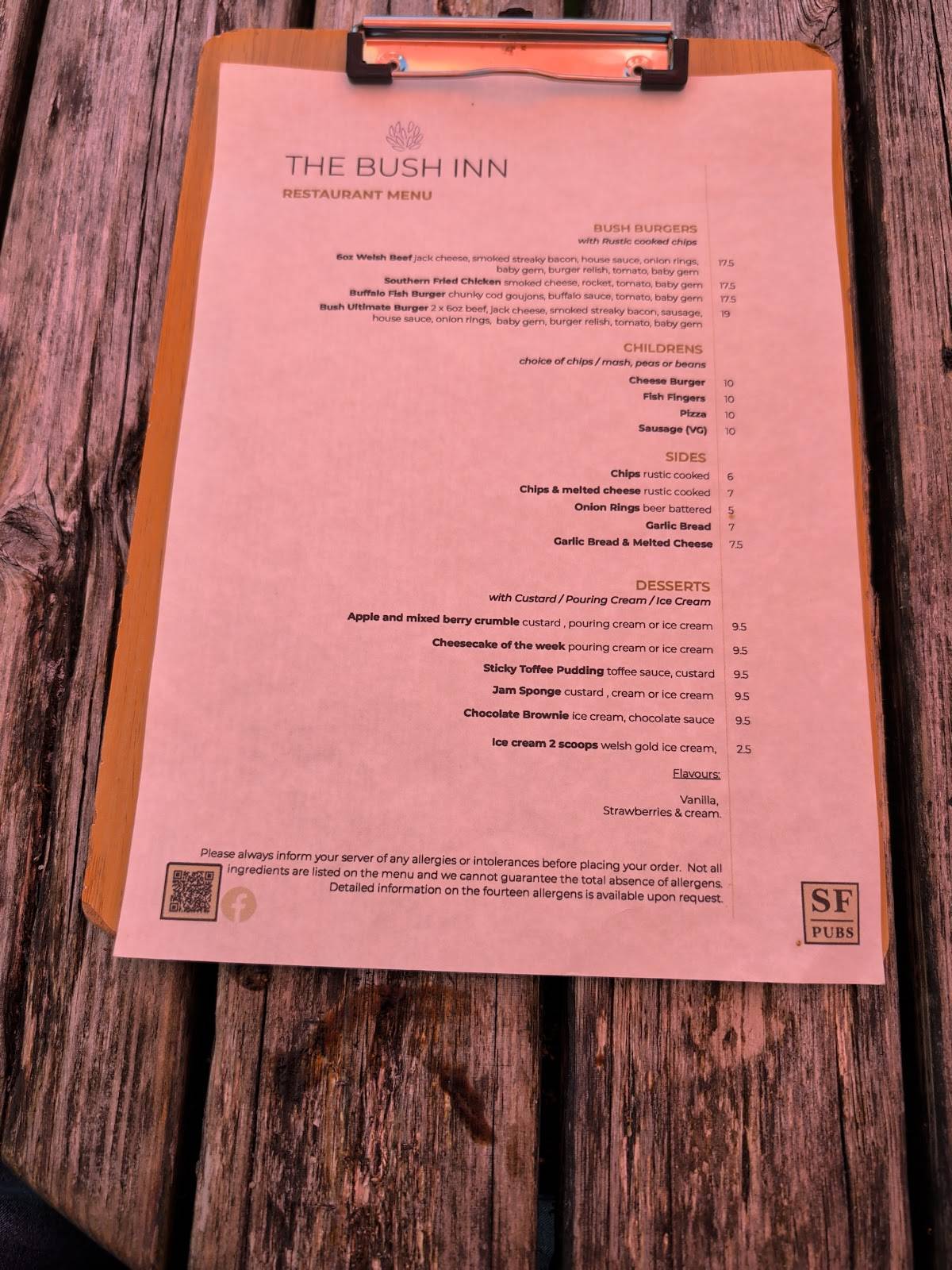The Bush Inn меню