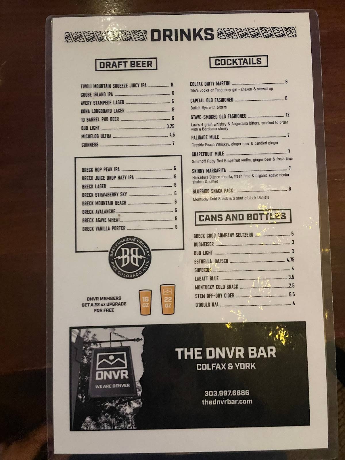 The DNVR Bar меню