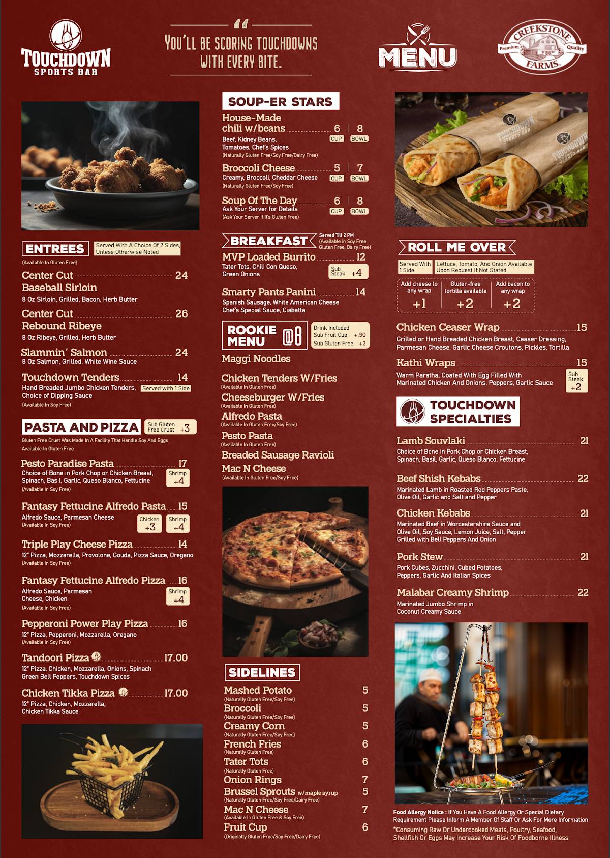 Touchdown Sports Bar and Grill меню