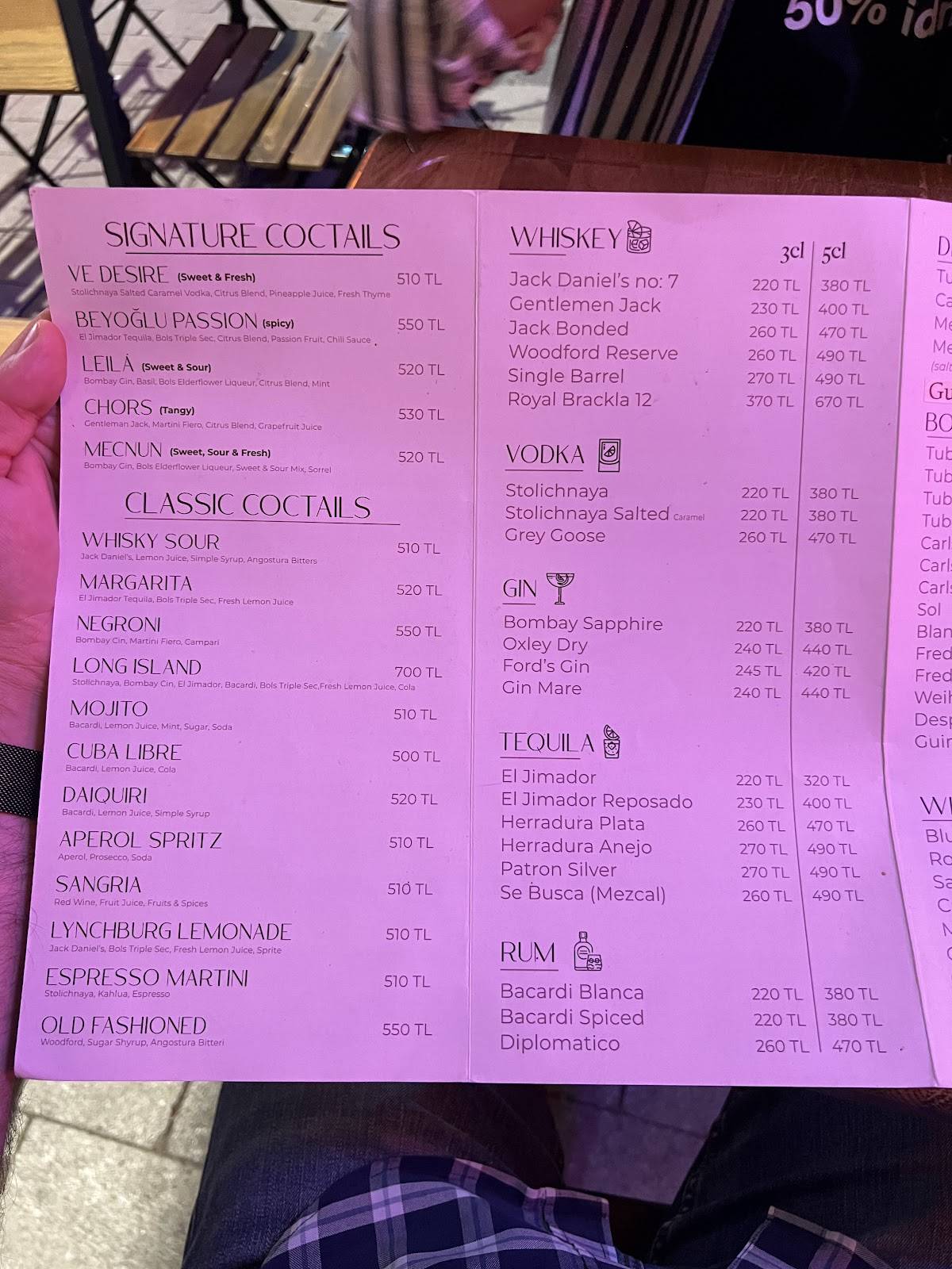 Ve Beyoğlu Bar меню