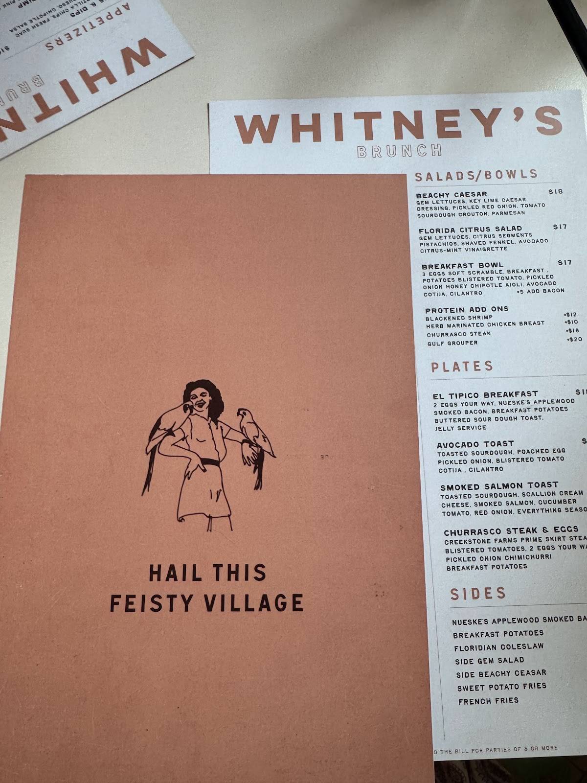 Whitney's меню