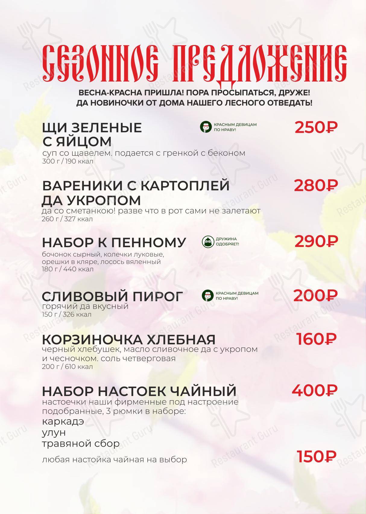 Меню Пьяна Ель - блюда и напитки