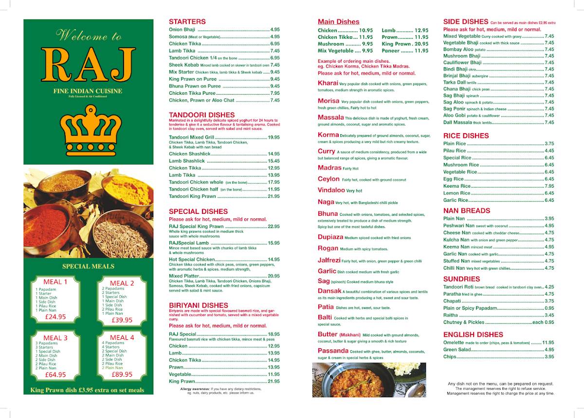 Raj Fine Indian Cuisine меню