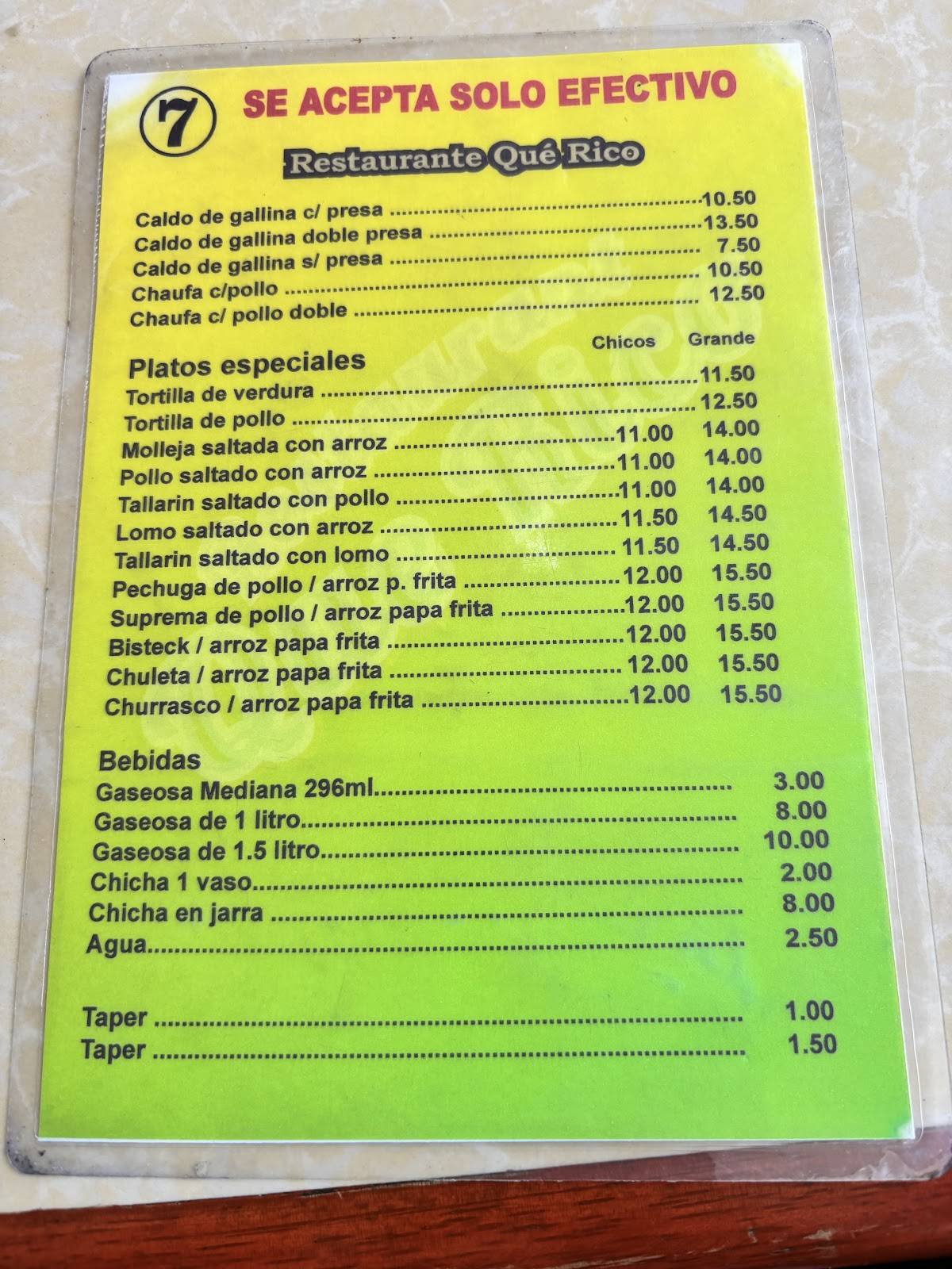 RESTAURANTE QUE RICO меню