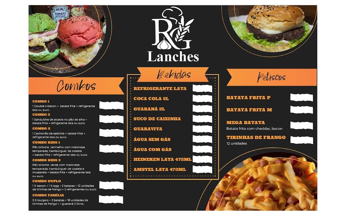 RG LANCHES E PETISCOS меню