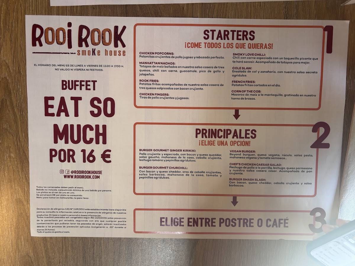 ROOI ROOK MÓSTOLES меню