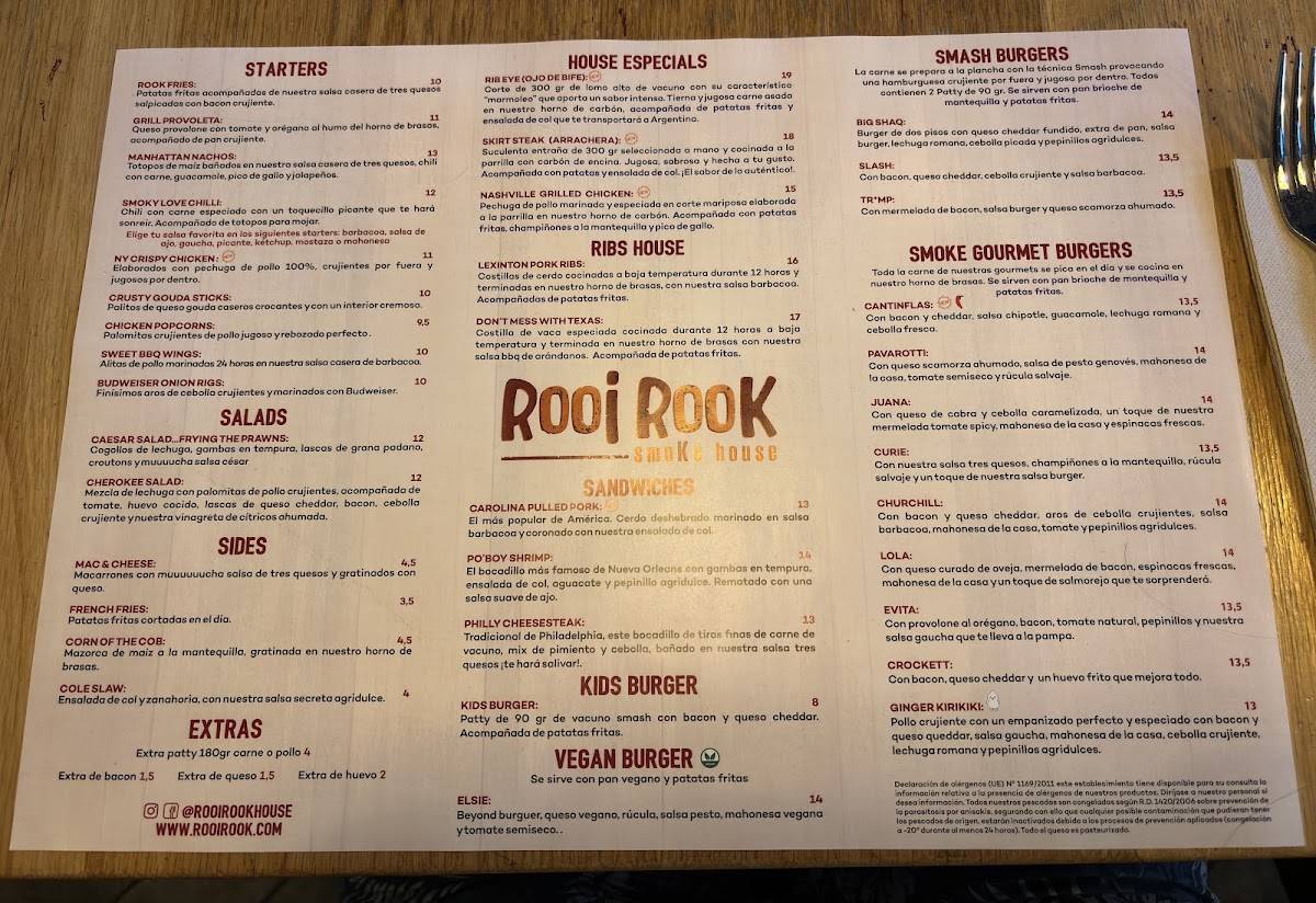 ROOI ROOK MÓSTOLES меню